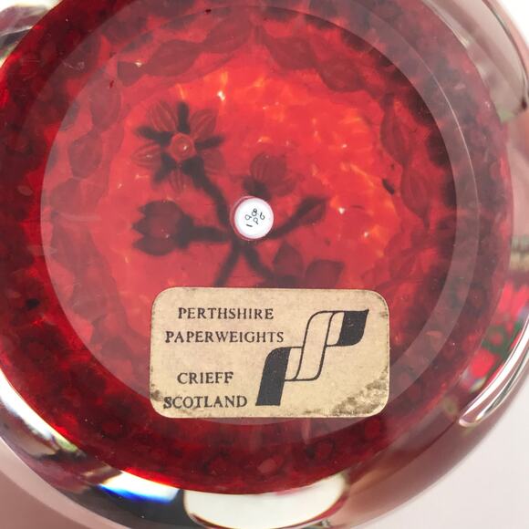 Perthshire 1986B Bouquet Lampwork Flower Millefiori Twist Facet Red Paperweight - Picture 7 of 14